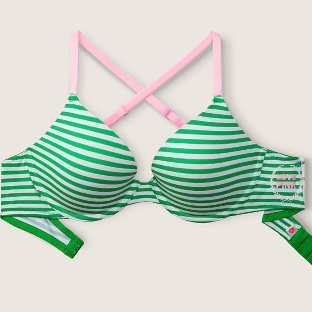 Victoria’s Secret Pink Wear Everywhere T-shirt lightly Lined bra  happy Camper - Picture 3 of 6